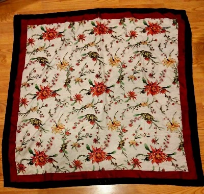 Vintage  Chan Luu 100% Silk Scarf Black Burgundy Flowers 39" x 39" Gorgeous! - Image 1 of 3