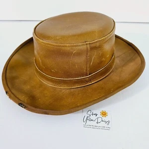 Cappello da cowboy vintage fatto a mano da uomo in pelle marrone taglia S/M - 6 7/8 《814》A - Foto 1 di 7