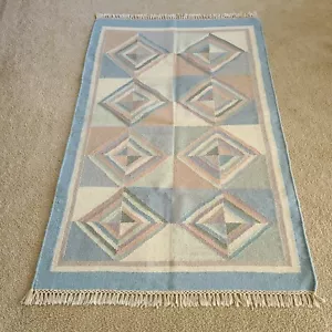 Tappeto kilim lana tessuto a mano design geometrico vintage 3' 1" x 5' 1" - Foto 1 di 7
