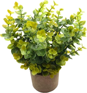 Mini Potted Plants Artificial Flocked Eucalyptus Greenery in Pots Faux Potted He - Picture 1 of 12