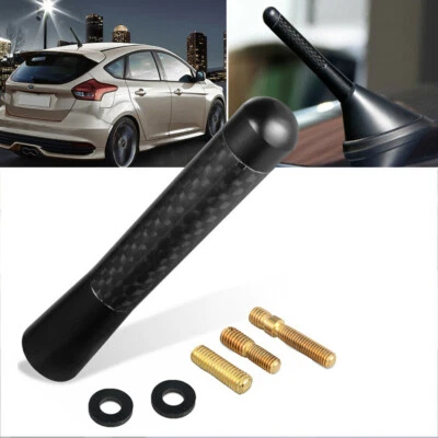 3inches Car Antenna Carbon Fiber Radio FM Antena Black Kit Universal w/ 4 Screw - Image 1 of 4