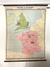 ENGLAND and FRANCE 16TH AND 17TH  Century Vintage MAP 1973 Linen School Map