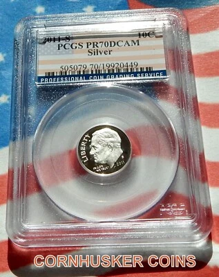 2011-S SILVER ROOSEVELT DIME BY PCGS PR70DCAM ~ SPARKLING ~ THE PERFECT COIN! - Image 1 of 2