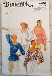 BLUSA BUTTERICK 5523 Patrón de Costura De Colección Años 70 Sin Cortar Bufanda Reunida Misses Talla 12 - Imagen 1 de 8