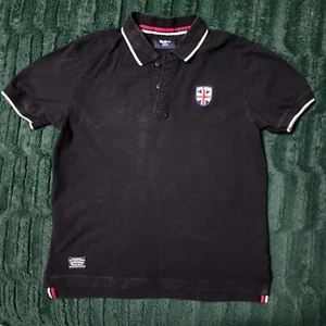 Pepe Jeans Black Polo Shirt With White Stripes Union Jack Flag Sz Medium - Picture 1 of 10