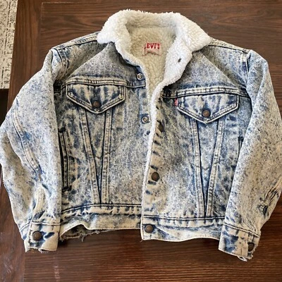 Vintage 1980's Levi's San Francisco Acid Wash Sherpa Fleece Denim Jacket Boys M - Image 1 of 4
