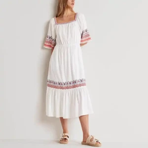 BODEN size US2p Women Glorious British Style White Jersey Embroidery Midi Dress - Picture 1 of 7