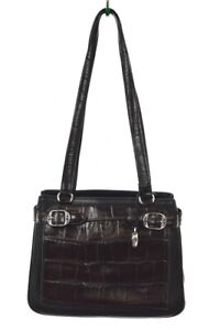 Brighton Handbag Size Medium Black Textured Leather Satchel Purse Casual
