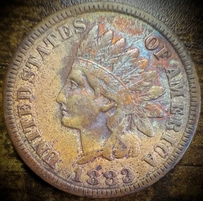 1883 Indian Head Cent Penny Full Liberty 3 Diamonds Beautiful Toned Coin - Image 1 of 3