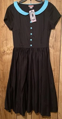 全新带标签 PINUP COUTURE L 领连衣裙黑色绿松石色 — 第 1/4 张图片