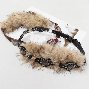 Womens Fluffy Faux Fur Belt Vintage Style Plush Wide Belt Heart Waistband Punk - Picture 1 of 11
