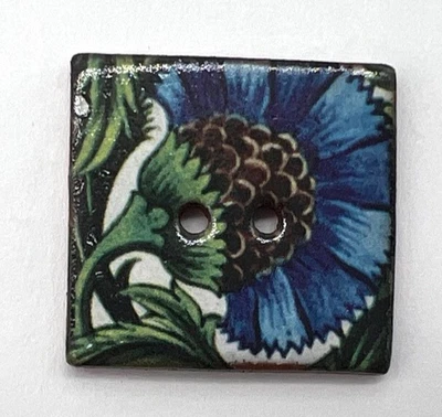 Handmade collectible ceramic button ~ England ~ "Blue Thistle flower" ~7/8" ~ F3 - Image 1 of 2