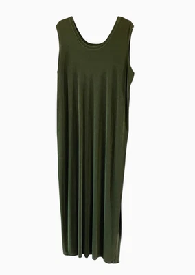 Maxi Vestido sin Mangas FLAX by Jeane Engelhart Talla Grande 1G Verde Oliva Oscuro Elástico Foto 1 de 4