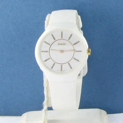 Rado R27958709 True Thinline 钻石表盘白色陶瓷橡胶表带手表 2500 美元 — 第 1/4 张图片