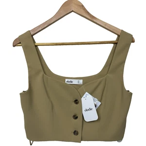 NWT Elodie Cropped Tank Top Womens Small Taupe Sweetheart Button Up Sleeveless - Picture 1 of 7