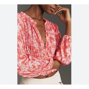 ANTHROPOLOGIE NUEVO SIN ETIQUETAS Top Recortado Acanalado Mujer Manga Larga en Rosa|Rosa-Grande - Imagen 1 de 12