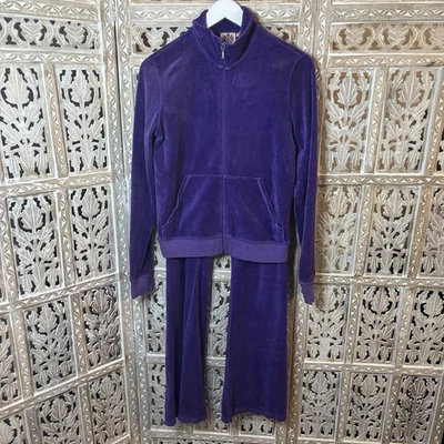 Conjunto Calça Tracksuit Juicy Couture Vintage Y2K Roxo Veludo Pano Terry - Imagem 1 de 4