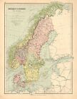 1902 MAP ~ SWEDEN &amp; NORWAY WITH DENMARK ~ GOTHLAND CHRISTIANSAND