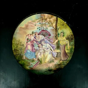 (A0767) Blech Teller, mit mythlogischer Szene bemalt, in ebonisierten Holzrahmen - Picture 1 of 7