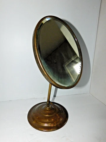 18.25" Tall Vintage Ornate Brass Tilting Vanity Stand Mirror Swivel 6/57 Cover