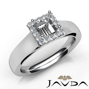 Halo Prong Set Princess Semi Mount Diamond Engagement Ring 14k White Gold 0.2Ctw - Picture 1 of 7