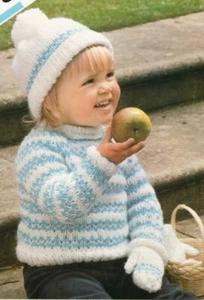 Knitting pattern copy 1719. Baby sweater hat mitts. 20-26" chest. Chunky - Picture 1 of 1