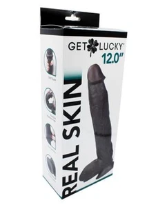 Get Lucky 12" Real Skin Series Realistischer Dildo mit Saugbasis & Kugeln - Dunkelbraun - Bild 1 von 6