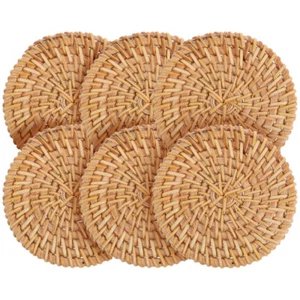 6 Pezzi Sottobicchieri in Rattan Tazza Tappetino Tappetino Tazza Intreccio Rattan - Foto 1 di 12