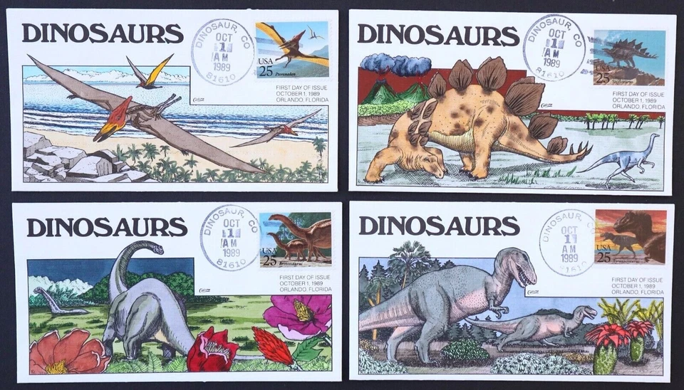 #2422-2425 DINOSAURS SET OF 4 Collins Hand-painted First Day Covers Perfect!!! - Image 1 of 1