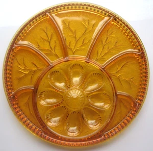 Indiana Glass Amber Pebble Leaf Egg Relish Serving Tray - Picture 1 of 4