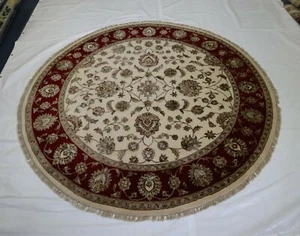 7 Fuß 11 Zoll x 8 Fuß 0 Zoll Seide Blumen Teppich, Handgeknüpfter Wolle Rund Teppich, Oriental Rund Teppich - Bild 1 von 5