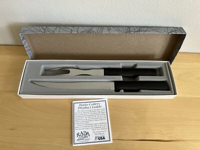 JUEGO DE REGALO TALLADO DOS PIEZAS CUBIERTOS RADA G213 MANGO NEGRO HECHO EN EE. UU. Foto 1 de 4