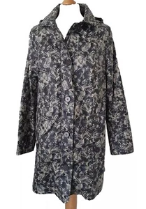 M&S Per Una Women Stormwear Rain Coat Navy Floral Hood Button Closure UK Size 12 - Picture 1 of 20