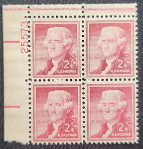 US Scott 1033 - Thomas Jefferson - MNH - 1954 Issue - Plate Block of 4 - Picture 1 of 1