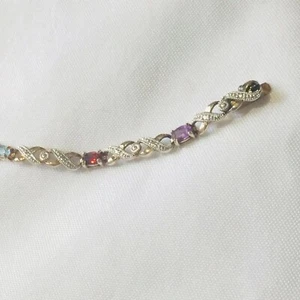 SAS 925 Sterling Silver, Diamond & Multi Gemstone Infinity Tennis Bracelet 7" - Picture 1 of 11