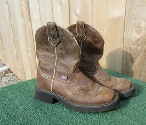 Justin Boots Gypsy Brown Embossed Cowboy Cowgirl Western Boots Size 6B - Picture 1 of 8