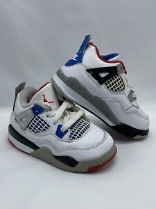 Nike Air Jordan 4 Retro Toddlers Shoe Sz 7C White Blue Red Black Boys Girl