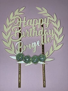 Personalized 1 Cake Topper With Name Happy Birthday Flower Boho Party Glitter - Picture 1 of 5