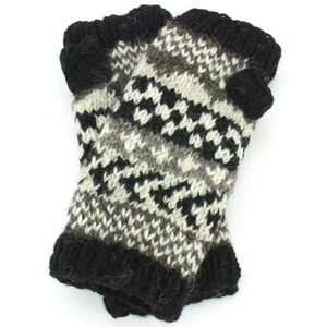 Wool Gloves Arm Warmers Fleece Lined CHEVRON Knit Nepal Handmade LoudElephant - Picture 1 of 11
