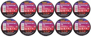 Scotch Commercial Grade Vinyl Electrical Tape 700 (10 Pack) 19mm x 20m BLACK - Picture 1 of 2