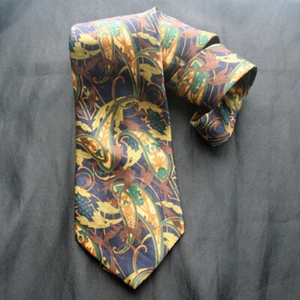 LANVIN Seidenkrawatte Paisley & Blätter auf dunkelblau Jacquard - Bild 1 von 5
