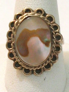 Vintage SOUTHWESTERN ABALONE Gold Tone Sterling Silver Ring Sz 6 - Picture 1 of 3