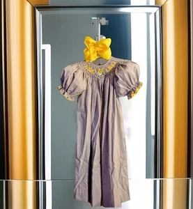 Girls NWT Vive La Fete Smocked Dress Long LSU Tigers Free Bow 6X - Picture 1 of 9