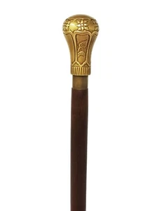 Solid Brass Knob Handle Vintage Designer Victorian Wooden Stick Walking Cane - Picture 1 of 8