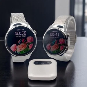 Smart Watch Round Fitness Tracker Silver Dial Mesh Strap Heart Rate Monitor - Picture 1 of 8