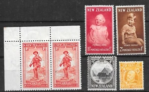 NEW ZEALAND CARD OF 6 MINT HINGED STAMPS; SG390a/562/592(Pr)/710/711 - Picture 1 of 2