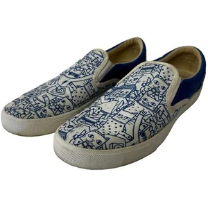 Bucketfeet Sneakers Canvas Slip On 9.5 Women 8 Men Shoes Blue White Cat Print - Picture 1 of 10