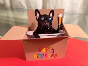 3D funny bull dog card with a glass of beer card - Picture 1 of 2