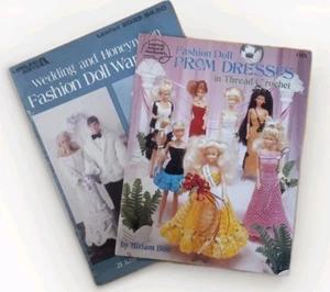 2 Item Lot Fashion Doll Thread Crochet Prom Dress Wedding Honeymoon Knit Designs - Picture 1 of 8