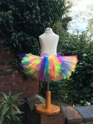 Children’s Dance Tutu Skirt Handmade Age 9-10 Years Neon Rainbow Colours - Image 1 of 4